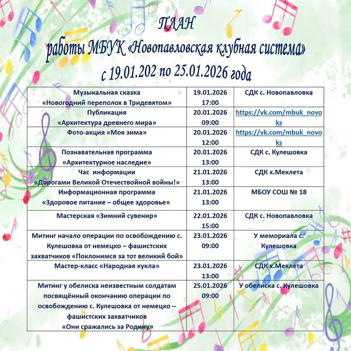 с 19 по 25 января 2026 г.