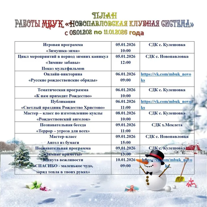 с 5 по 11 января 2026